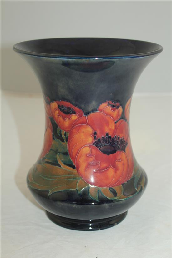 A William Moorcroft Big Poppy pattern waisted baluster vase, c.1924, 18cm